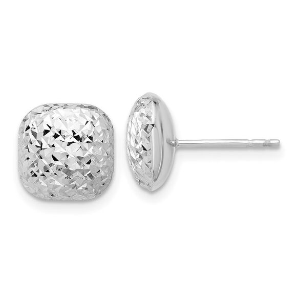 Kazi Luxury 14K White Gold Polished Diamond-cut 10mm Puffed Square Post Earrings